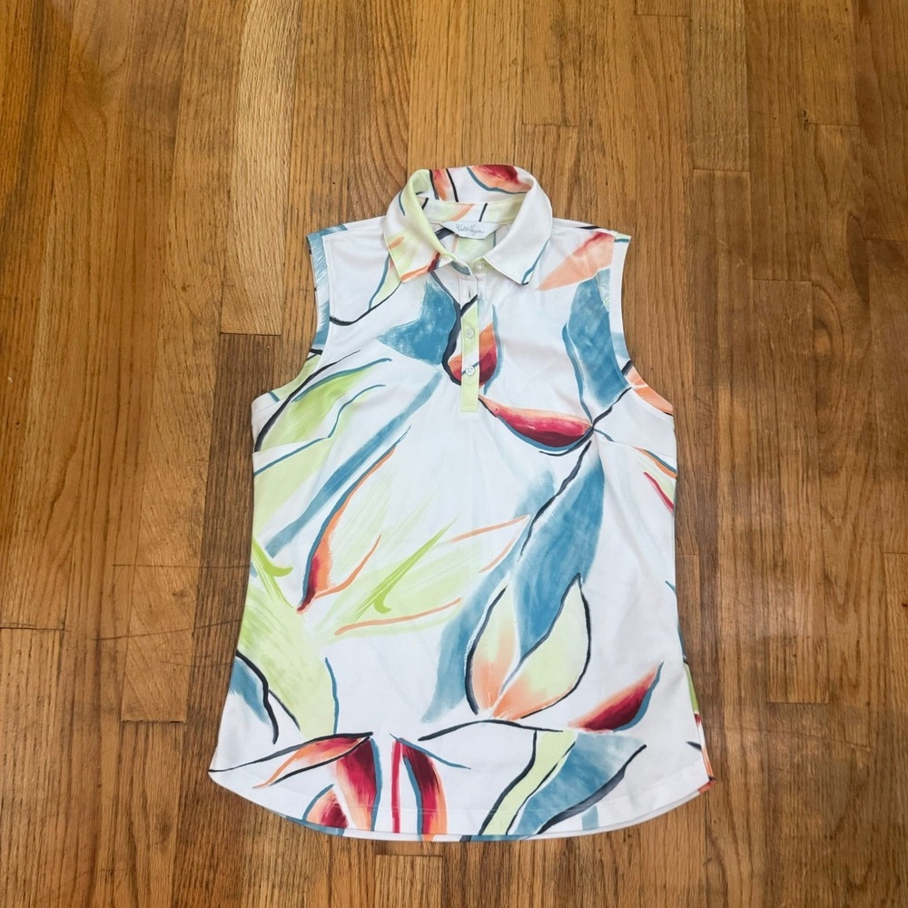 Walter Hagen Womens XS White Tropical Floral Sleeveless Golf Polo Shirt Tank